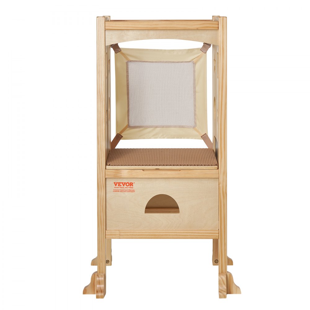 VEVOR Sgabello Bambini Carico max. 56,75 kg Scaletta d'Apprendimento in Legno, Rete di Sicurezza a 3 Altezze, Scaletta Torre Alzabimbo 510x540x942 mm da Cameretta da Letto Cucina Bagno Soggiorno Bimbi