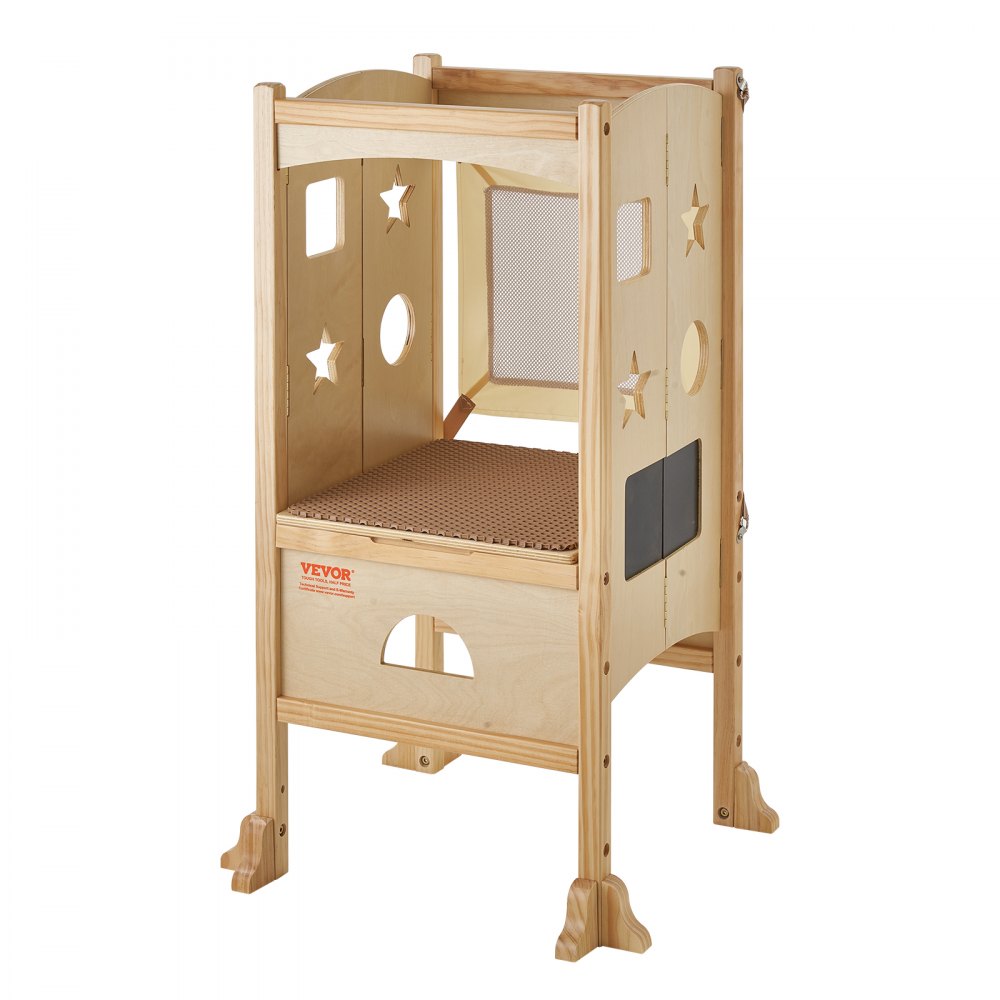 VEVOR Sgabello Bambini Carico max. 56,75 kg Scaletta d'Apprendimento in Legno, Rete di Sicurezza a 3 Altezze, Scaletta Torre Alzabimbo 510x540x942 mm da Cameretta da Letto Cucina Bagno Soggiorno Bimbi