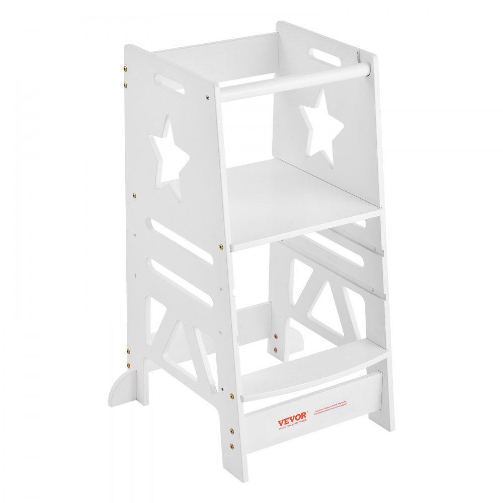 VEVOR Sgabello Bambini Carico max. 158kg Scaletta d'Apprendimento in Bambù, Rete di Sicurezza a 3 Altezze, Scaletta Torre Alzabimbo 844 x 553 x 482 mm da Cameretta Cucina Bagno Soggiorno Bimbi Bianco