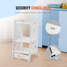 VEVOR Sgabello Bambini Carico max. 158kg Scaletta d'Apprendimento in Bambù, Rete di Sicurezza a 3 Altezze, Scaletta Torre Alzabimbo 844 x 553 x 482 mm da Cameretta Cucina Bagno Soggiorno Bimbi Bianco