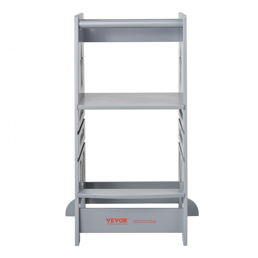 VEVOR Sgabello Bambini Carico max. 158kg Scaletta d'Apprendimento in Legno, Rete di Sicurezza a 3 Altezze, Scaletta Torre Alzabimbo 844 x 553 x 482 mm da Cameretta Cucina Bagno Soggiorno Bimbi Grigio