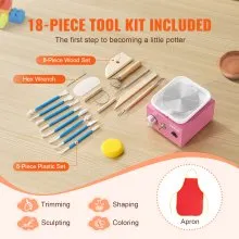 VEVOR Mini Ruota in Ceramica 0-320 Giri/min Mini Tornio di Ceramica Rosa 18 PZ