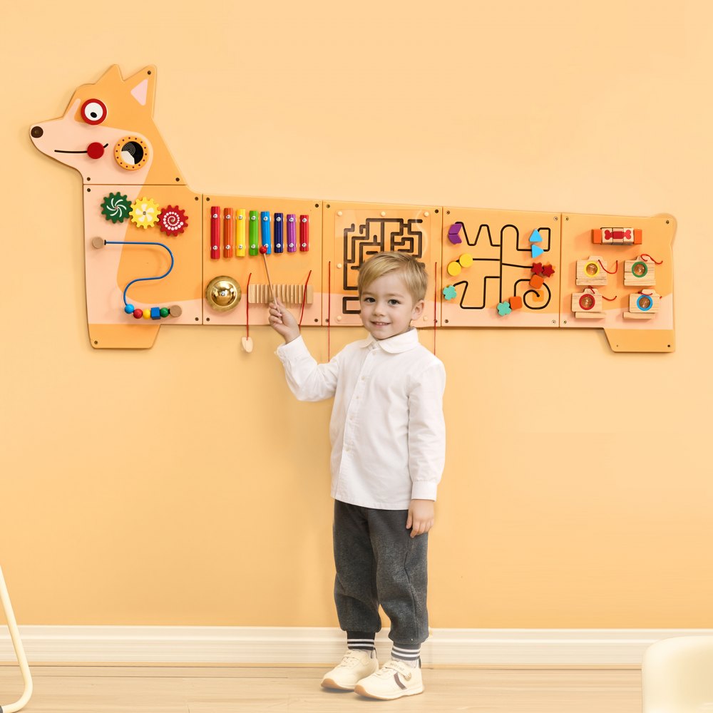 VEVOR Pannelli da Parete per Attività con Cuccioli, 12 Attività, Giocattolo Sensoriale da Parete per Bambini, Attività di Apprendimento Montessori, per la Sala Giochi, 1550 x 680 x 53 mm