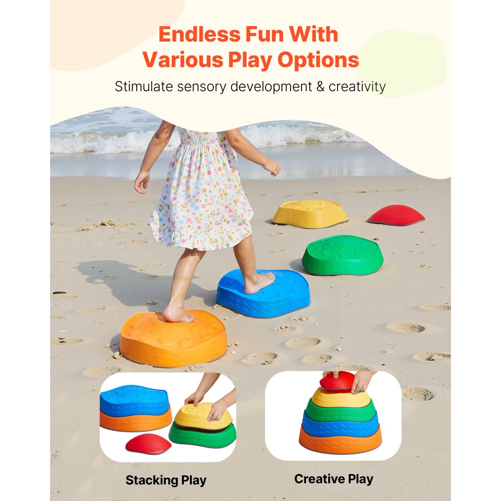 VEVOR Balance Stepping Stones for Children, Set of 5, up to 100 kg, Non-Slip Stepping Stones, Obstacle Course Coordination Game Toy for Indoor or Outdoor Play for Children 3 Years and Over