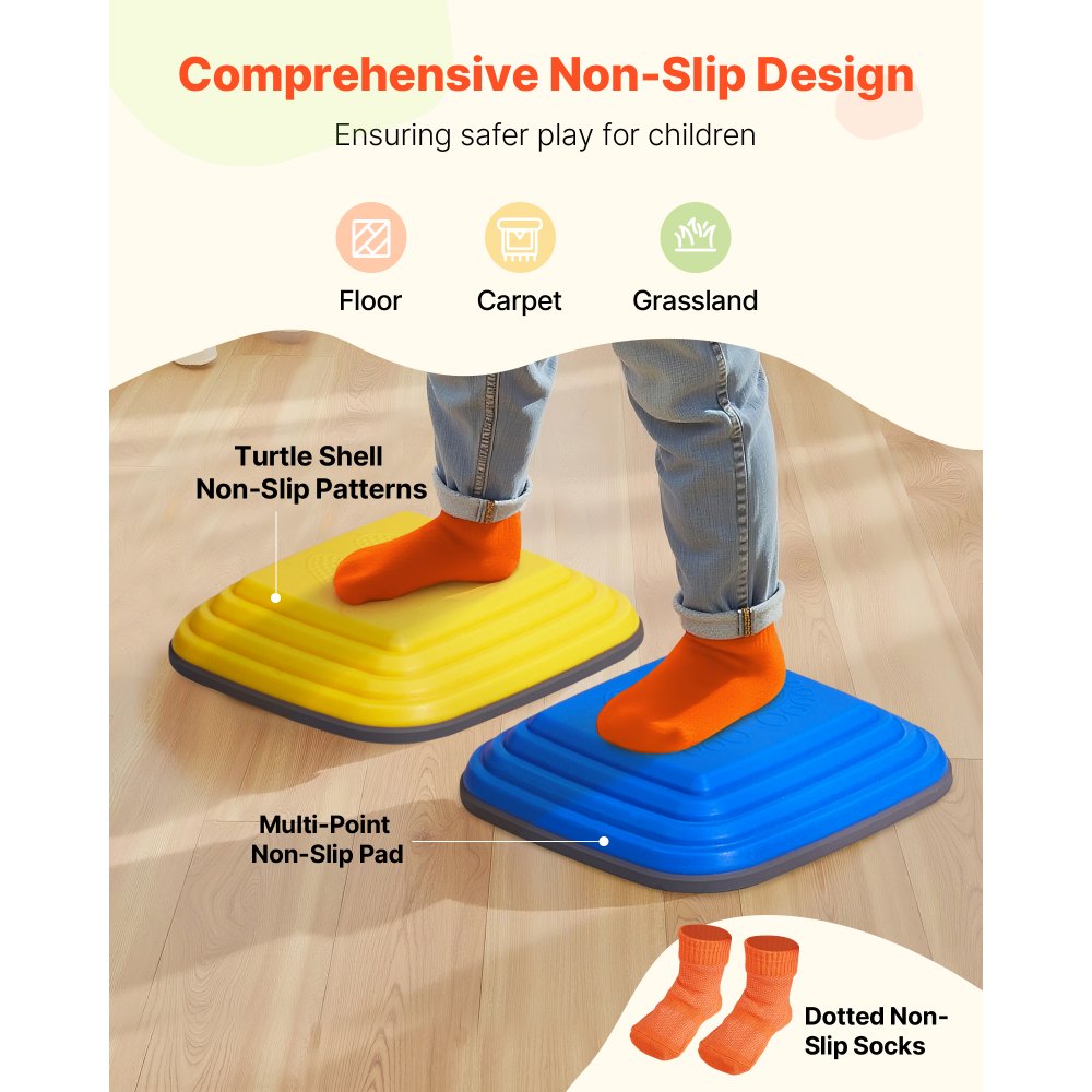 VEVOR Pietre di Equilibrio per Bambini 10 Pezzi, Pietre Sensoriali Antiscivolo per Bambini Piccoli, Fino a 100 kg Percorso a Ostacoli, Gioco Coordinazione, Giocattoli per Interni Esterni per Bambini