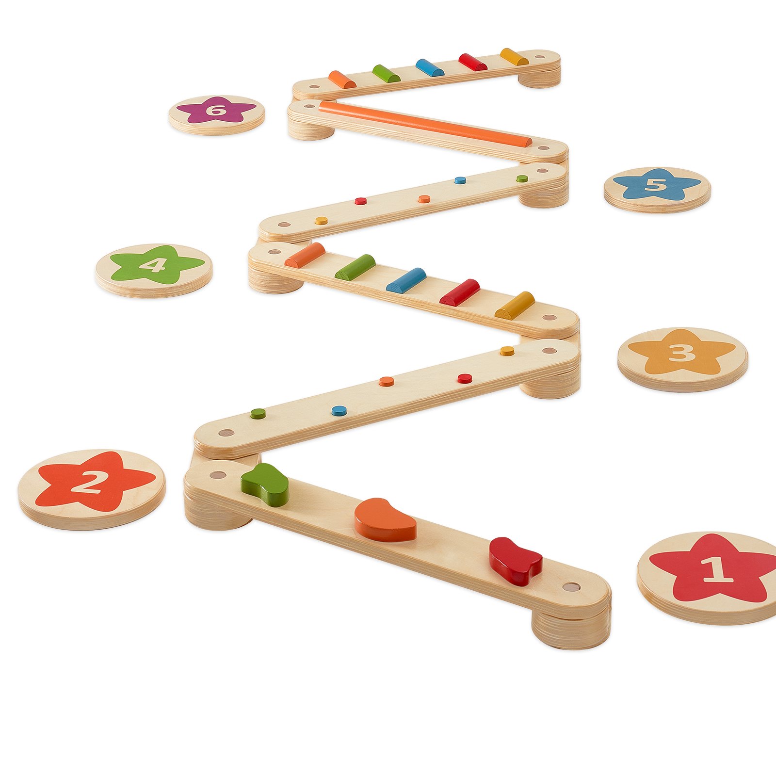 VEVOR Balance Beam Stepping Stones, 6-Piece Wooden Balance Boards for Toddlers, Montessori Toy for Children 2-6 Years Old, Promotes Coordination and Gross Motor Skills, Gymnastics Obstacle Course for Indoor and Outdoor Use, for Girls and Boys
