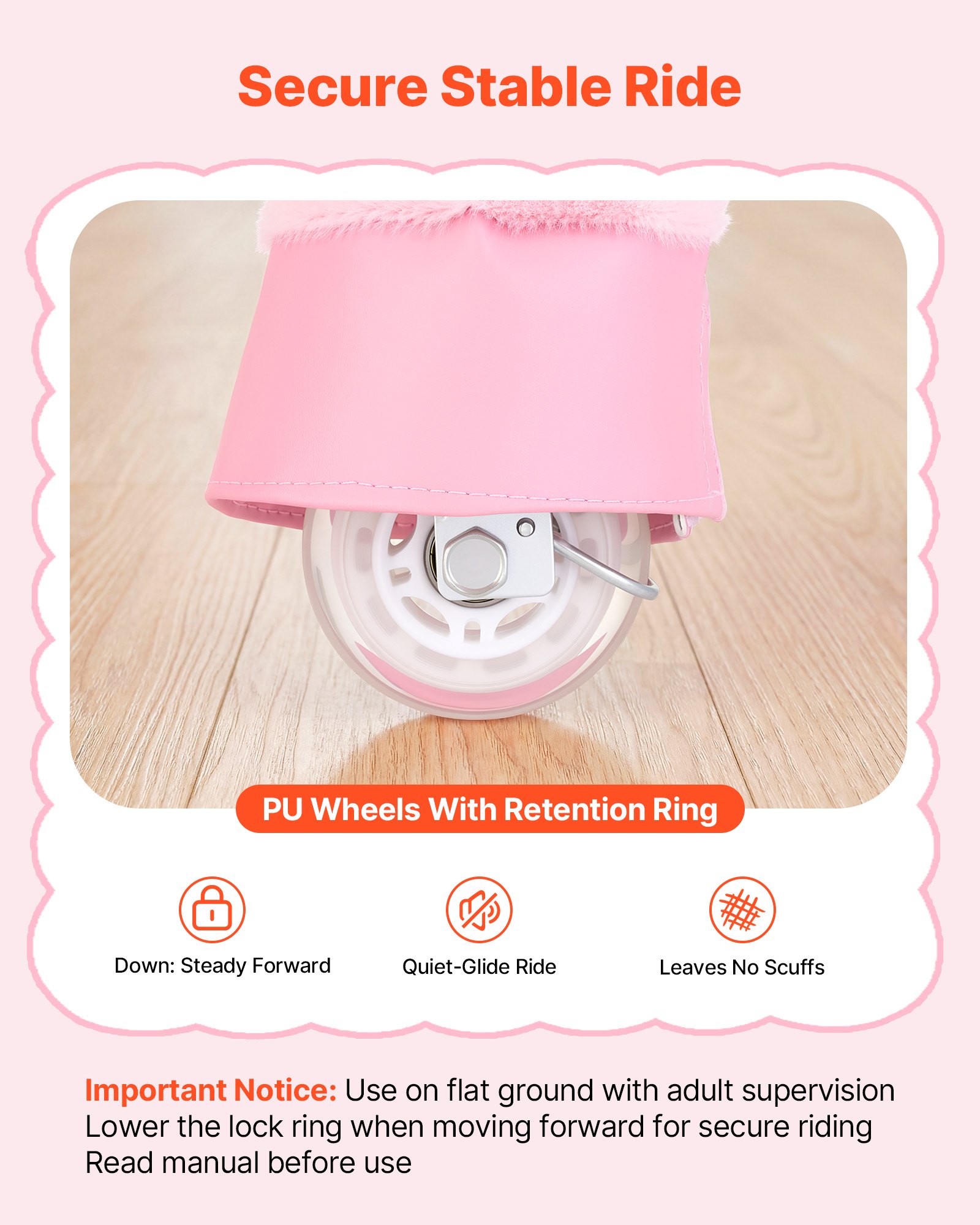 VEVOR Unicorno Cavalcabile Rosa per Bambini, Unicorno Cavalcabile con Ruote, Senza Batterie, Anello Anti-Ribaltamento, Sedile Rialzato, Maniglie e Pedali, Carico Massimo 50 kg, Per Bambini 3-8 Anni