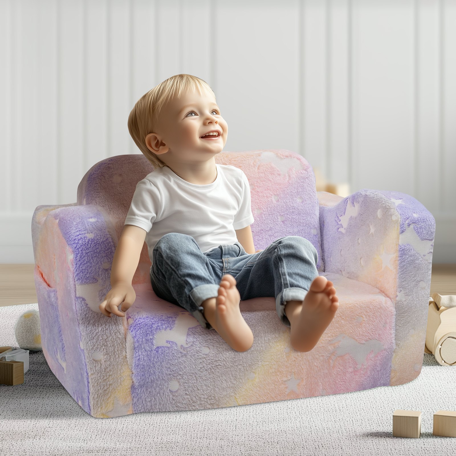 VEVOR Seggiolone per Bambini Pieghevole 2 in 1, Divano Letto per Bambini Comodo Divano per Bambini, Divano Schiuma 25D per Bambini Convertibile Divano Mobili da Sala Giochi per Bambini Arcobaleno