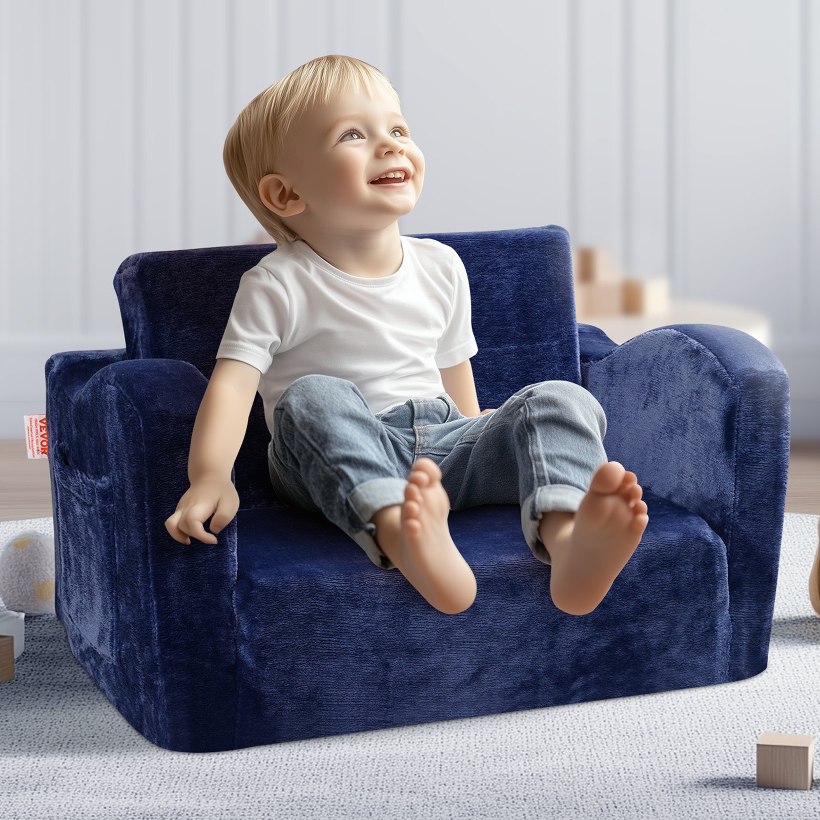 VEVOR 2-in-1 Children's Sofa, Convertible Children's Sofa to Recliner, Fold-Out Children's Sofa Armchair, Toddler Armchair Bed, Foldable Children's Play Sofa, Children's Couch, Blue, 104 x 58 x 32 cm