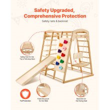 VEVOR Palestra da Interno, Parco Giochi per Bambini, 109 x 120 x 119,5 cm, con Scala in Legno e Corda, Scala a Rete, Altalena, Barra di Scimmia, Scivolo, Parete da Arrampicata, Giocattoli in Legno