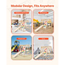 VEVOR Palestra da Interno, Parco Giochi per Bambini, 109 x 120 x 119,5 cm, con Scala in Legno e Corda, Scala a Rete, Altalena, Barra di Scimmia, Scivolo, Parete da Arrampicata, Giocattoli in Legno