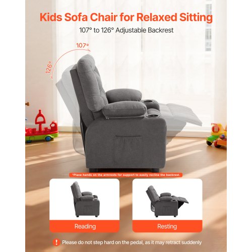 Costzon Sedia Reclinabile Per Bambini In Velluto Blu Con Poggiapiedi E Portabicchieri - Regolabile Fino A 130°, Supporta 54 Kg