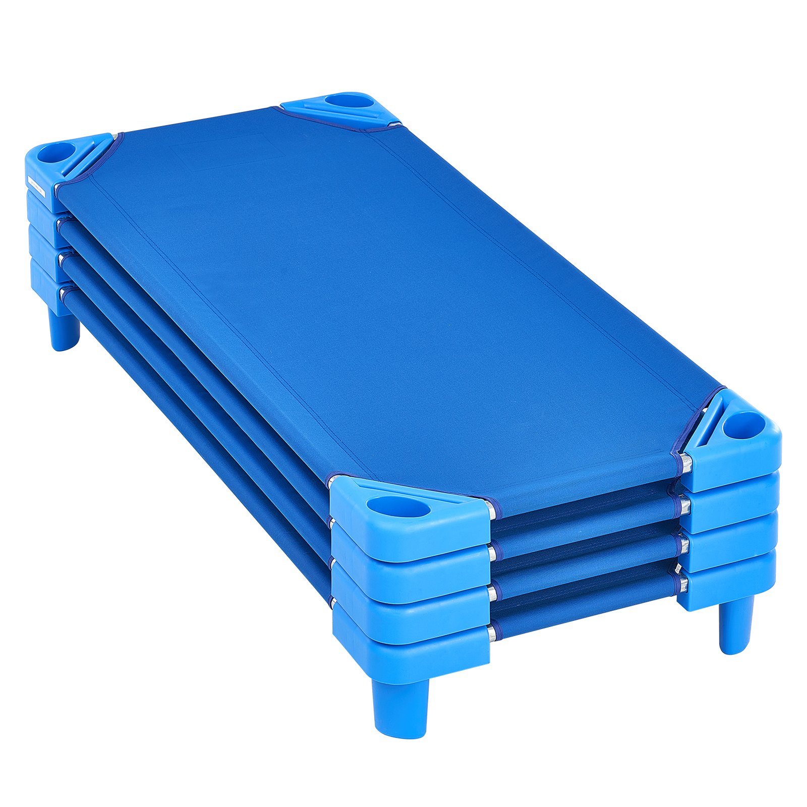 VEVOR Lettino Impilabile per Bambini, 4 Pezzi, Letti per Dormire Portatili, Misura Standard 130 x 57 cm Letti per Asilo Nido per Bambini, per Aule Prescolari, per Dormire, Riposare, pisolino, Blu