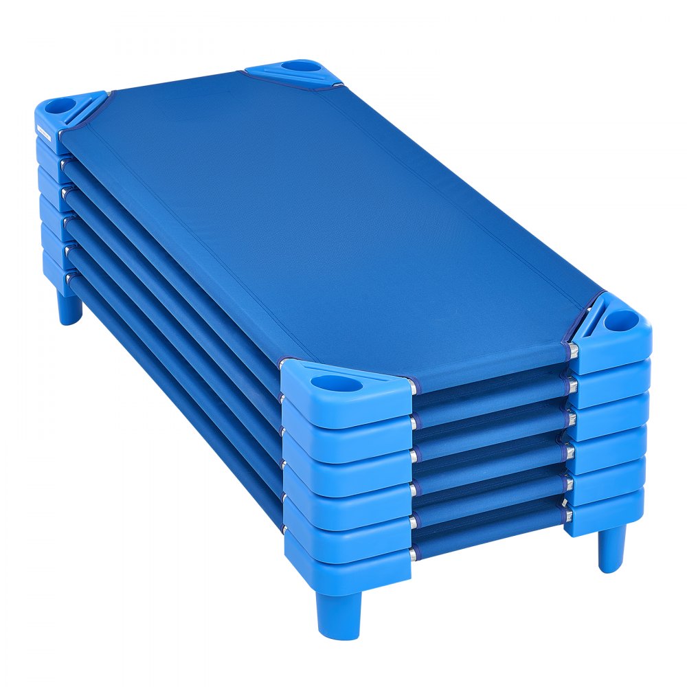 VEVOR Lettino Impilabile per Bambini, Confezione da 6, Lettini Portatili per Bambini, Dimensioni Standard 132 x 58 cm Letti per Asilo Nido per Bambini, Aula Prescolare, per Dormire, Riposare, Blu