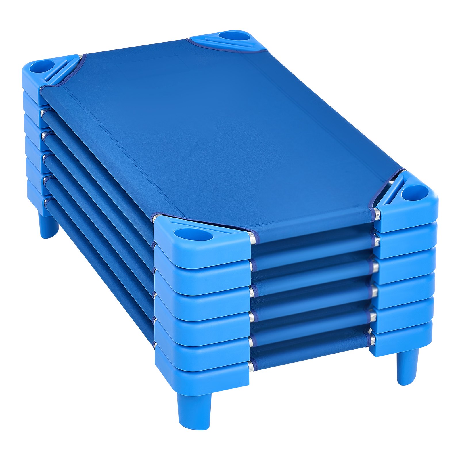 VEVOR Lettino Impilabile per Bambini 102 x 57 cm Lettini Portatili per Pisolino dei Più Piccoli, 6 Pezzi, Dimensioni Standard, Lettini per Asili Nido per Bambini, Letti per Asili Nido per Dormire, Blu