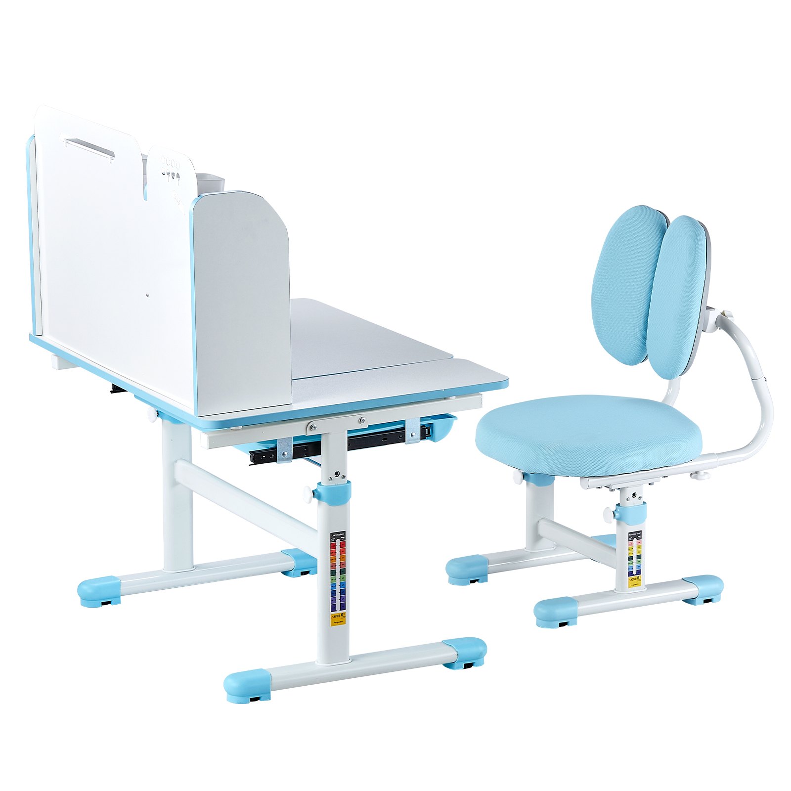 VEVOR Set Scrivania e Sedia da Studio per Bambini, Tavolo da Lavoro e Sedia per Bambini con Libreria e Cassetto, Inclinabile da 0 a 40° Regolabile in Altezza, per Camera da Letto e Studio, Blu