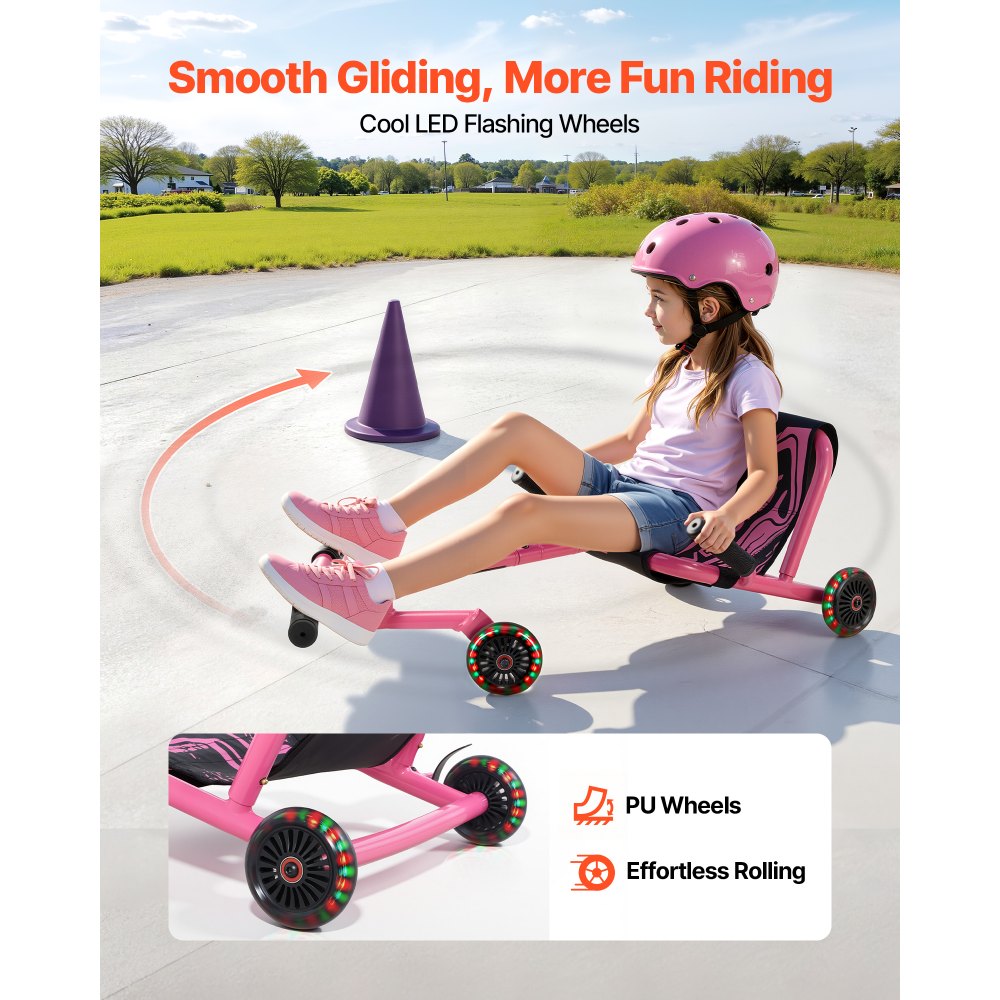 VEVOR Ride on Scooter 68 kg Swing Side-to-Side for Amazing Riding Pink, for Ages 4+, Powered by Zig-Zag Motion, Ride on Toy with 3 Adjustable Length, Brake Lever, Hard Surface Indoor & Outdoor