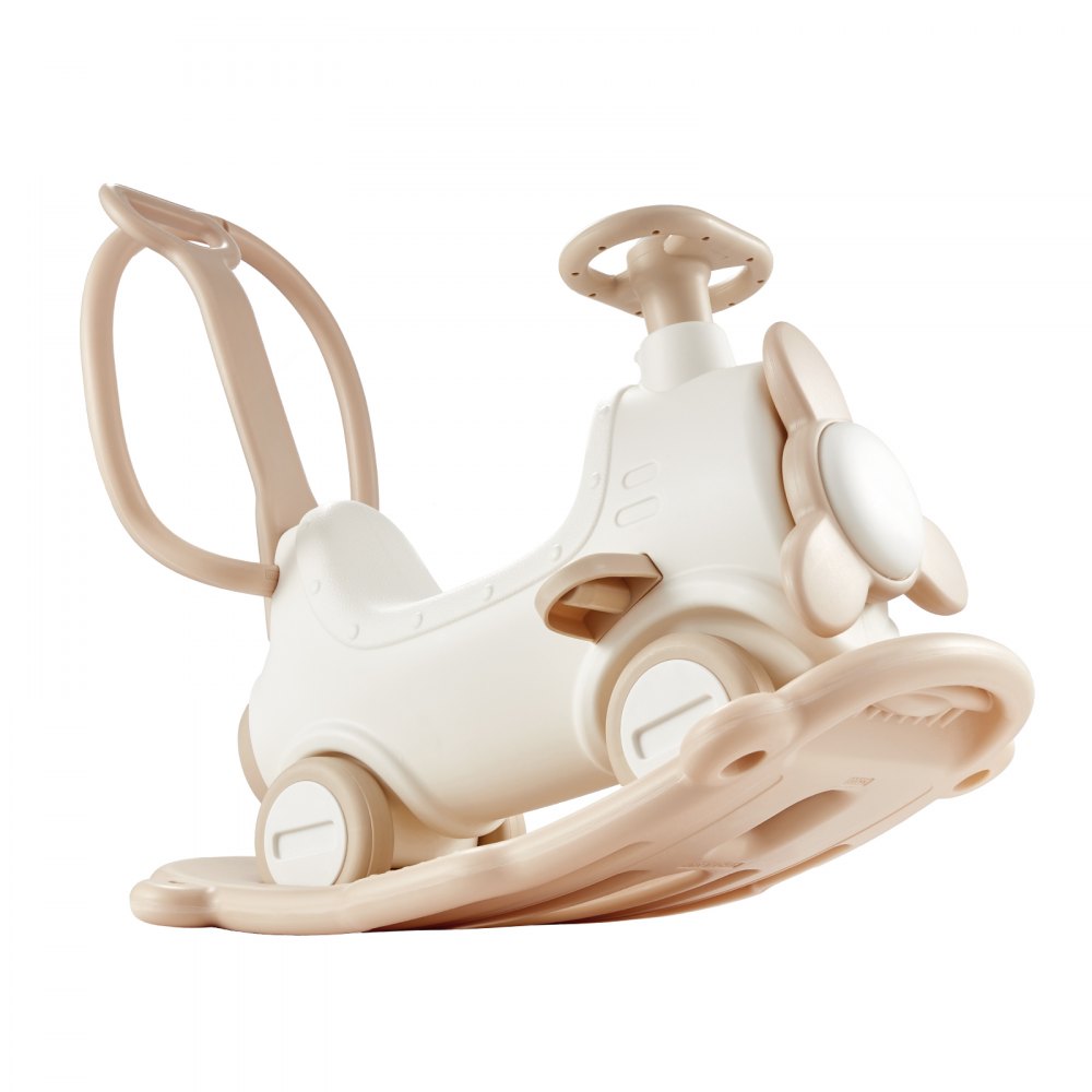 VEVOR Cavallo a Dondolo 5 in 1, Cavalluccio a Dondolo per Bambini da 1 a 3 Anni, con Trampolino, Tavola di Equilibrio Staccabile, Maniglia di Spinta e 4 Ruote Lisce, Supporta Bambini 36 kg Bianco