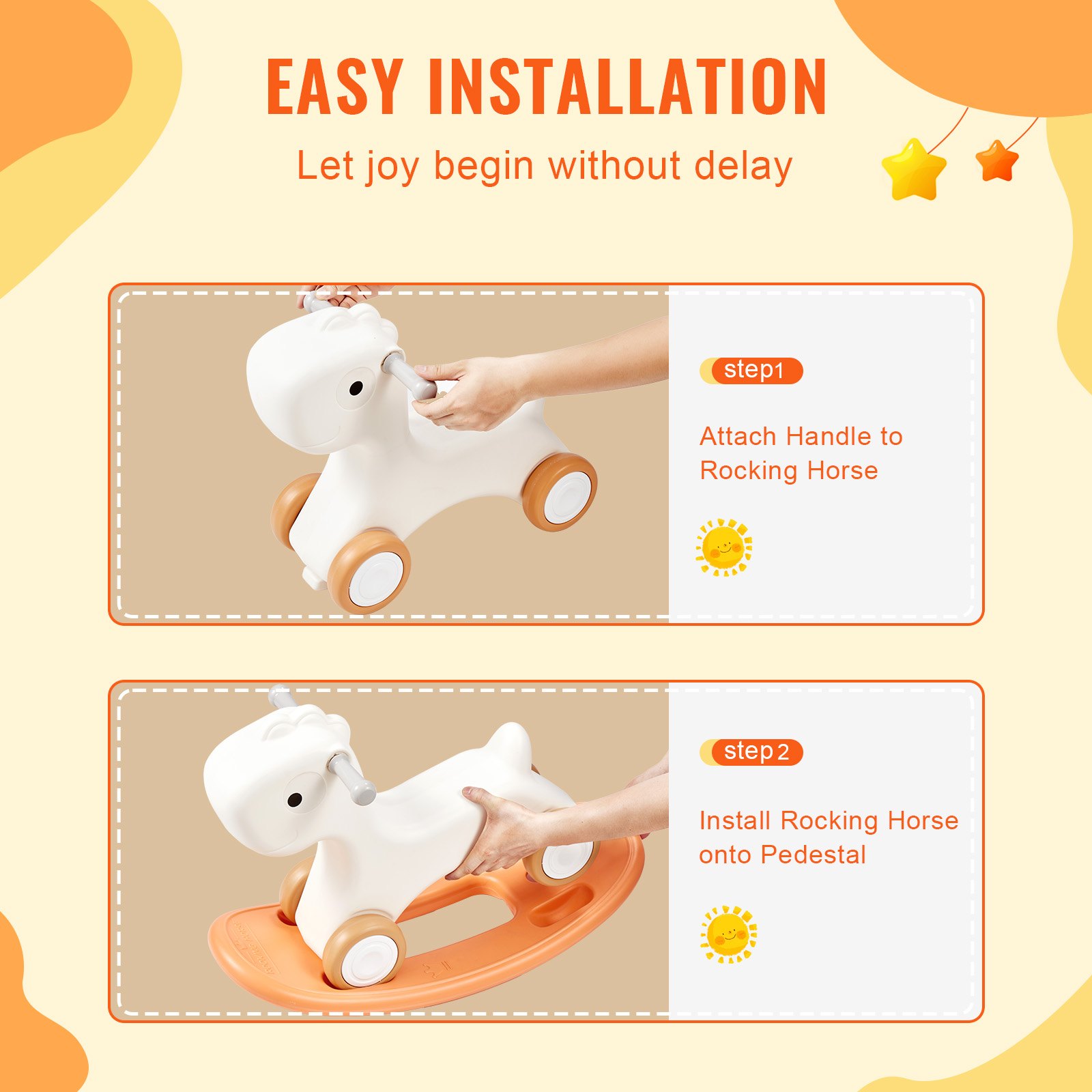 VEVOR Cavallo a Dondolo 3 in 1, Cavalluccio a Dondolo per Bambini da 1 a 3 Anni, con Tavola di Equilibrio Rimovibile, 4 Ruote Lisce, Supporta Fino a 36 kg Materiale HDPE, Oscillazione a 40°