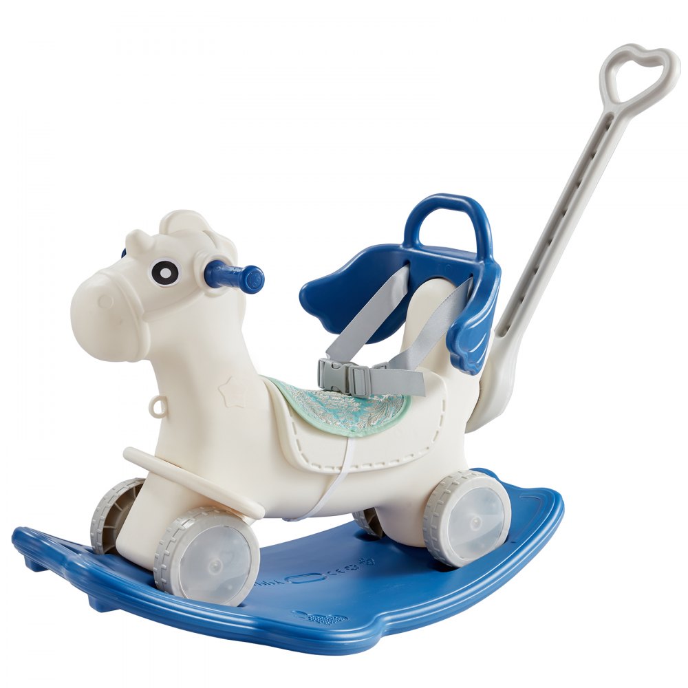 VEVOR 4-in-1 Rocking Horse for Toddlers 1-3 Years Old, Baby Rocking Horse with Detachable Balance Board, Push Handle and 4 Smooth-Rolling Wheels, Supports up to 80 lbs HDPE Children's Ride-On Toy