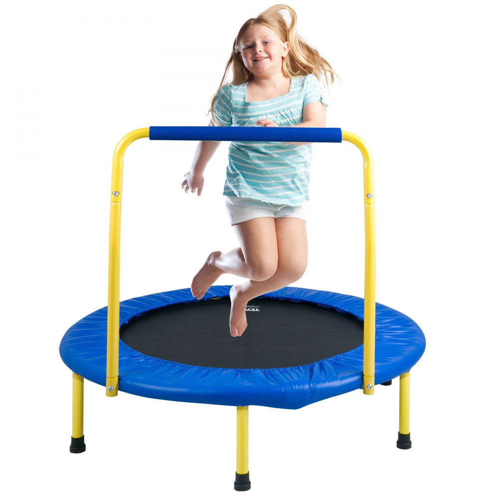 VEVOR Trampolino Pieghevole Rotondo Diametro 92cm per Bambini Trampolino Salvaspazio Pieghevole con Maniglia di Protezione Uso Interno Esterno da Giardino Cortile Casa per Bambini, Trampolino Bambini
