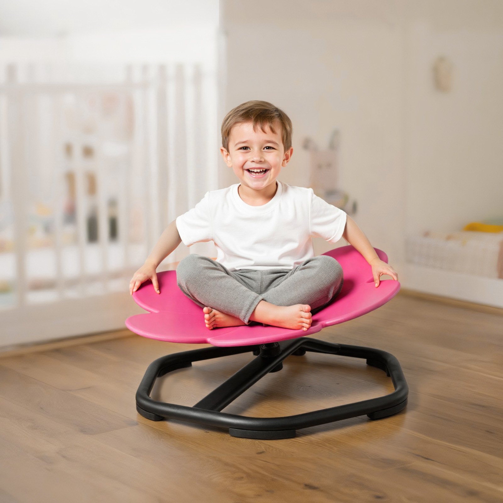 VEVOR Sedia Girevole Sensoriale per Bambini, Capacità di 100 kg, a Forma di Fiore in Metallo Antiscivolo, Sedile per Sedersi e Girare per Coordinazione, Equilibrio e Concentrazione, Rosso