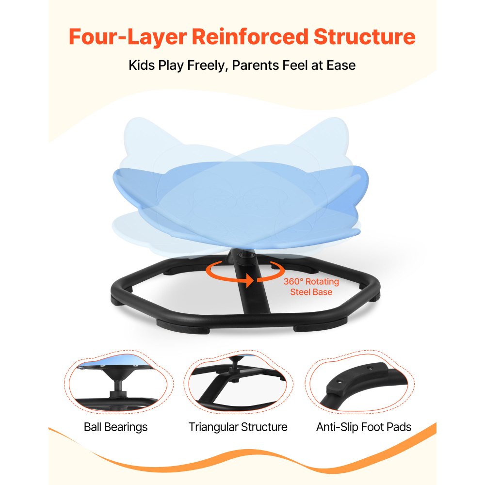 VEVOR Sedia Girevole Sensoriale per Bambini, Capacità di 100 kg, a Forma di Elefante in Metallo Antiscivolo, Sedile per Sedersi e Girare per Coordinazione, Equilibrio e Concentrazione, Blu