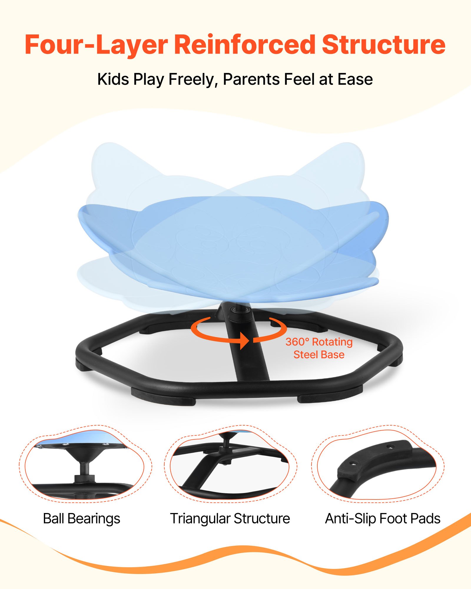 VEVOR Sedia Girevole Sensoriale per Bambini, Capacità di 100 kg, a Forma di Elefante in Metallo Antiscivolo, Sedile per Sedersi e Girare per Coordinazione, Equilibrio e Concentrazione, Blu