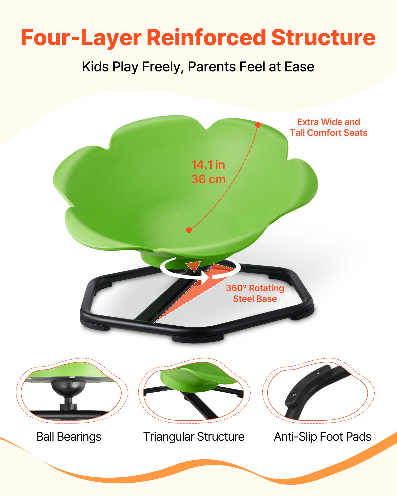 VEVOR Sedia Girevole Sensoriale per Bambini, Capacità di 100 kg, a Forma di Cilindro in Metallo Antiscivolo, Sedile per Sedersi e Girare per Coordinazione, Equilibrio e Concentrazione, Verde