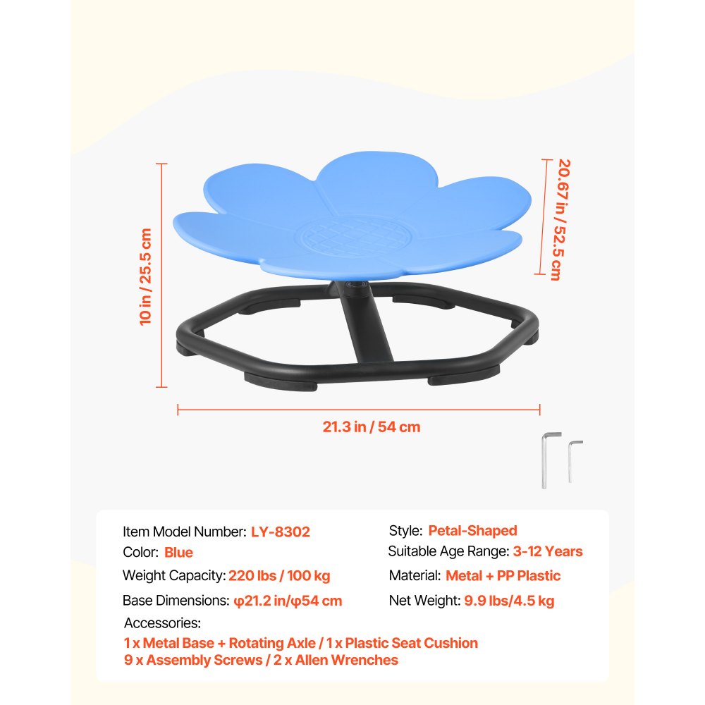 VEVOR Sedia Girevole Sensoriale per Bambini, Capacità di 100 kg, a Forma di Fiore in Metallo Antiscivolo, Sedile per Sedersi e Girare per Coordinazione, Equilibrio e Concentrazione, Blu