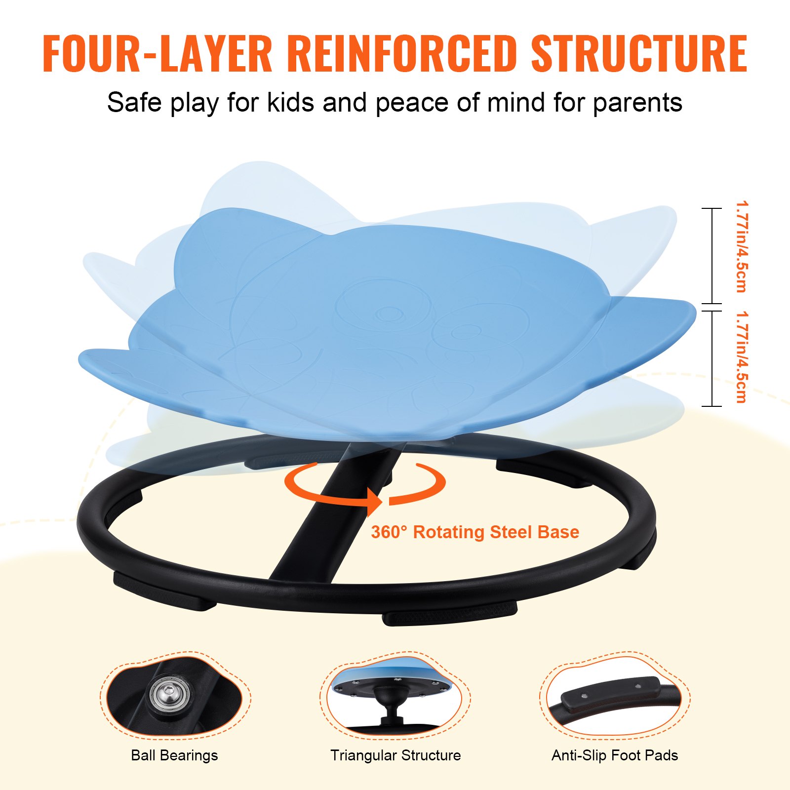 VEVOR Sensory Swivel Chair for Children, 100 kg Load Capacity, 360° Swivel Chair, Sensory Toy Chair for Autistic Children, Swivel Chair for Coordination and Balance, Base with Elephant Motif, Blue