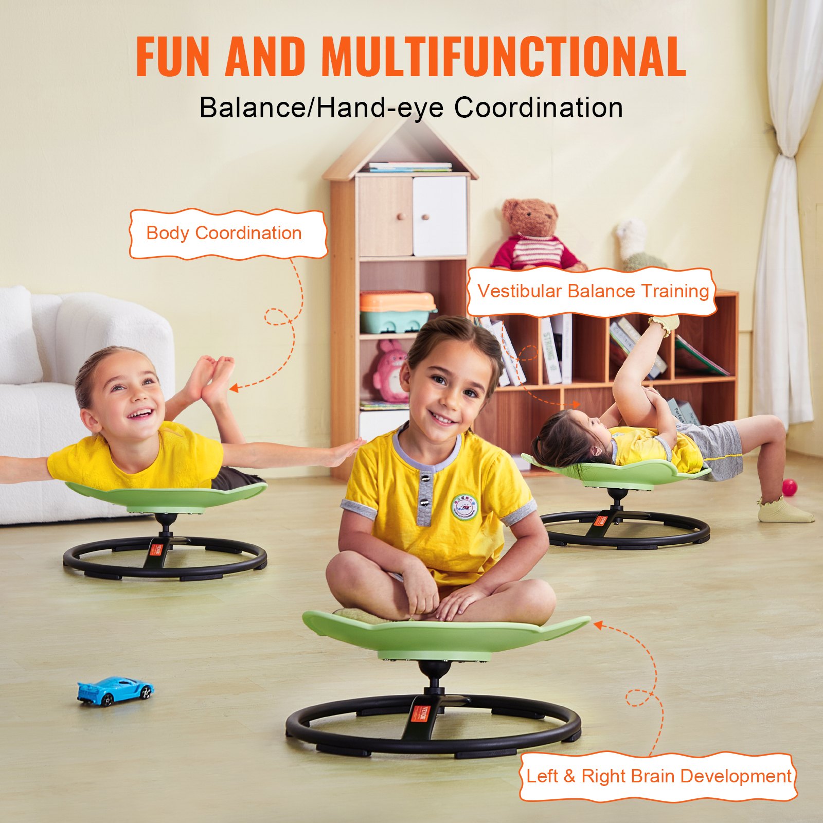 VEVOR Altalena Elefante per Bambini, Giostra Sensoriale per Autismo Carico 100 kg, Seduta Girevole a 360° Sedile con Base in Metallo Antiscivolo, per Coordinazione, Equilibrio e Concentrazione, Verde