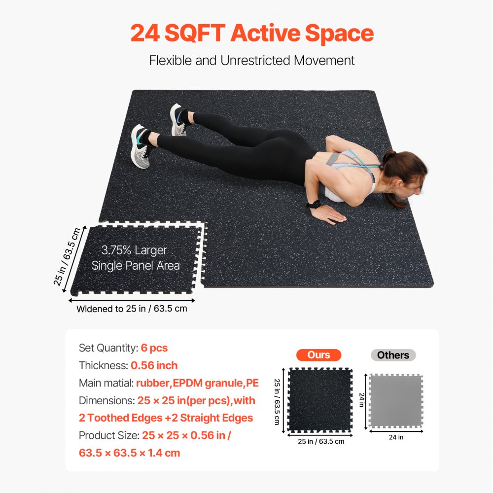 VEVOR Tappetini da Palestra Spessi con Superficie in Gomma e Schiuma EVA, Tappetini per Esercizi, Tappetini Puzzle ad Incastro per Palestra Casa Garage, Bianco e Nero, 6 Pezzi, 610 x 610 x 14 mm