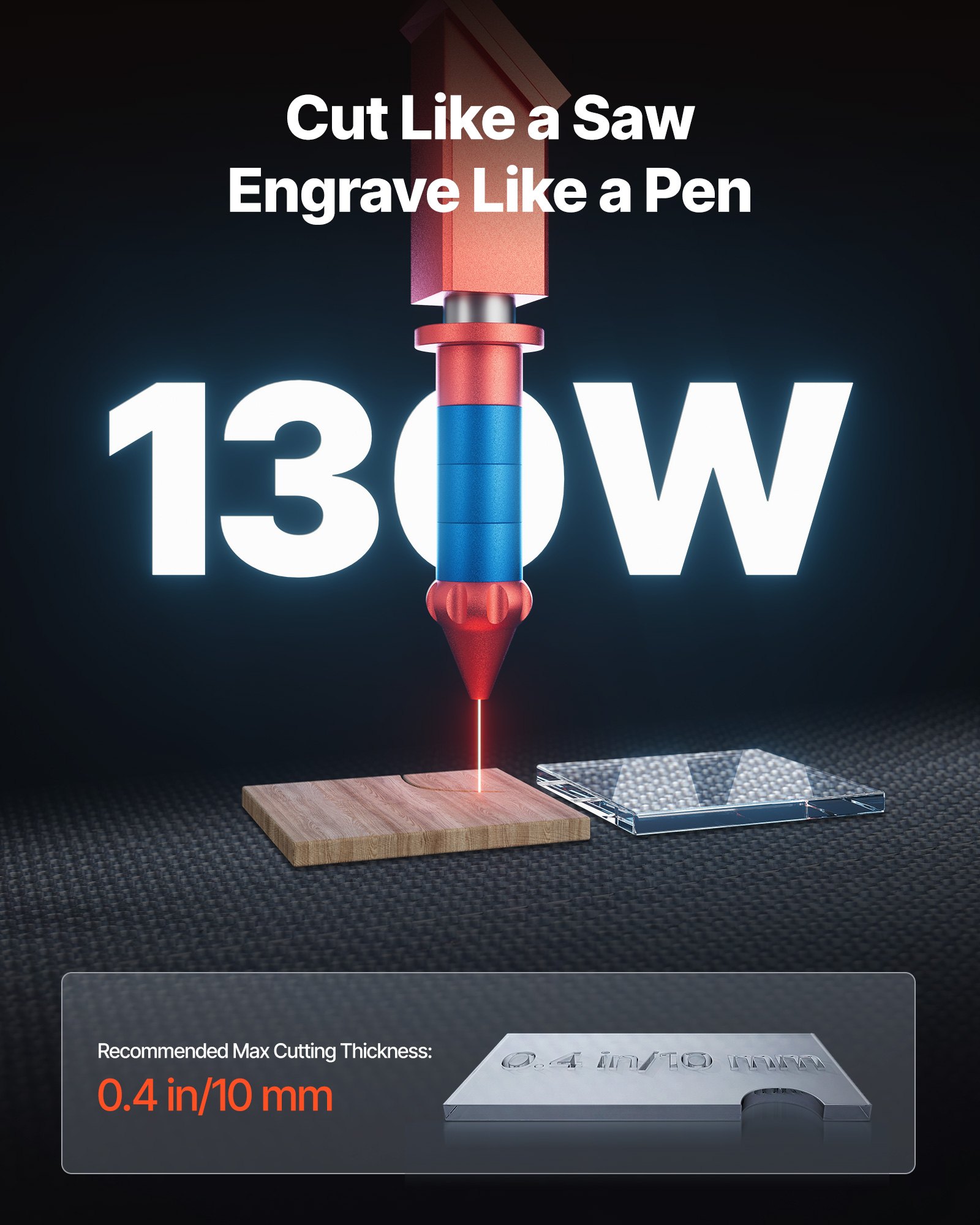 VEVOR Taglierina Incisore Laser CO2 da 130 W Macchina per Incisione e Taglio Laser CO2 Velocità 1200 mm/s, Macchina per Incisione con Messa a Fuoco Automatica, per Legno, Acrilico Vetro