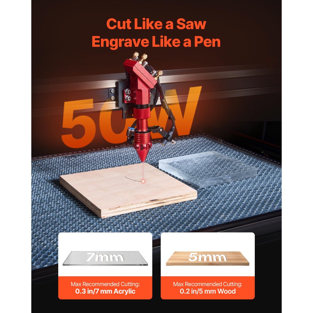 VEVOR Macchina Incisore Laser CO2 da 50 W, Macchina per Incisione e Taglio Laser CO2 Taglierina per Incisione Compatibile con LightBurn CorelDRAW RDWorks, per Legno, Acrilico, Vetro