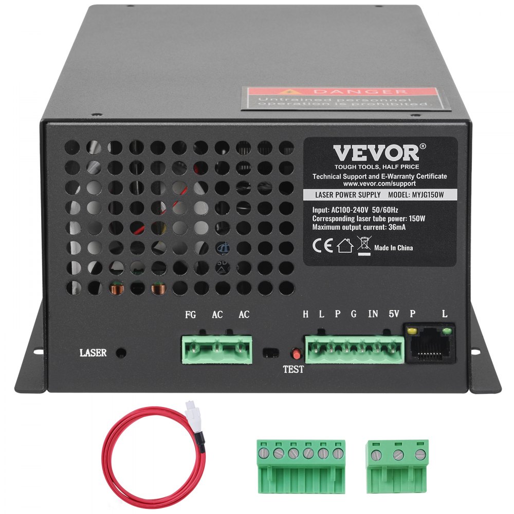 VEVOR Alimentatore Laser CO2 150 W, Alimentatore Tubo Laser da 150 W, Protezione a Corrente Costante, Protezione da Circuito Aperto, Dissipazione del Calore, Compatibile con Incisori Taglierine Laser