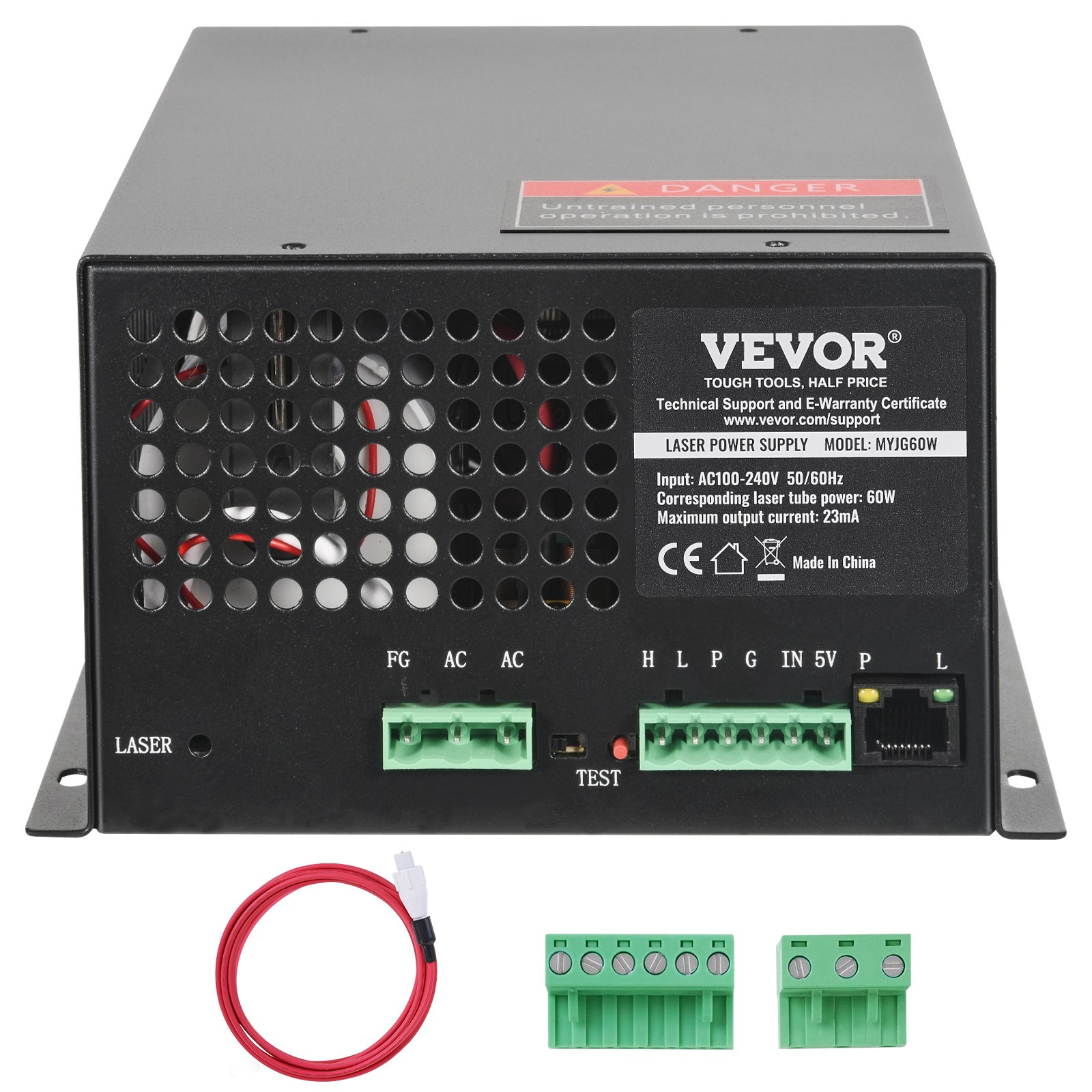 VEVOR Alimentatore Laser CO2 60 W, Alimentatore Tubo Laser da 60 W, Protezione a Corrente Costante, Protezione da Circuito Aperto, Dissipazione del Calore, Compatibile con Incisori Taglierine Laser