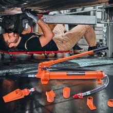 VEVOR Martinetto Idraulico 12T, Pressa Idraulica Portatile Carrozzeria Corsa 132mm, con Tubo Olio da 1,4 m e Custodia, per Riparazione Telaio Auto Costruzione Auto, Martinetto Idraulico Cilindro