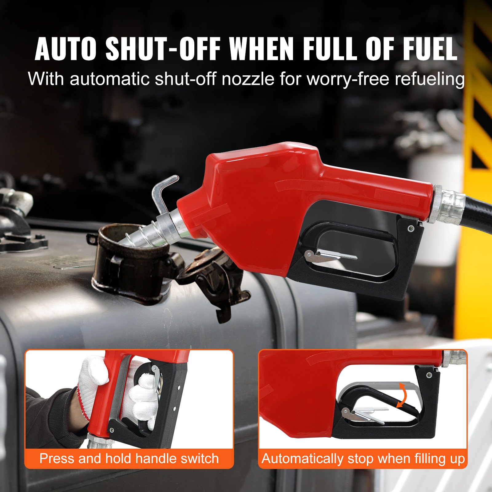 VEVOR Pompa di Trasferimento Carburante, 12 V CC 16 GPM 1/4 CV, Pompa di Estrazione Benzina con Ugello Automatico, Tubo di Scarico Aspirazione per Benzina, Cherosene