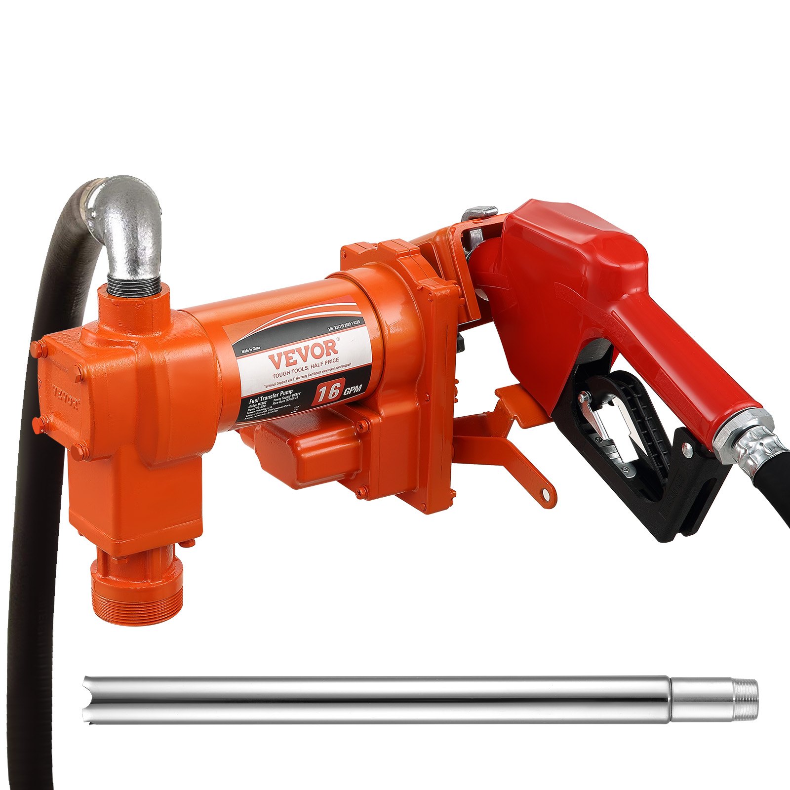 VEVOR Pompa di Trasferimento Carburante, 12 V CC 16 GPM 1/4 CV, Pompa di Estrazione Benzina con Ugello Automatico, Tubo di Scarico Aspirazione per Benzina, Cherosene