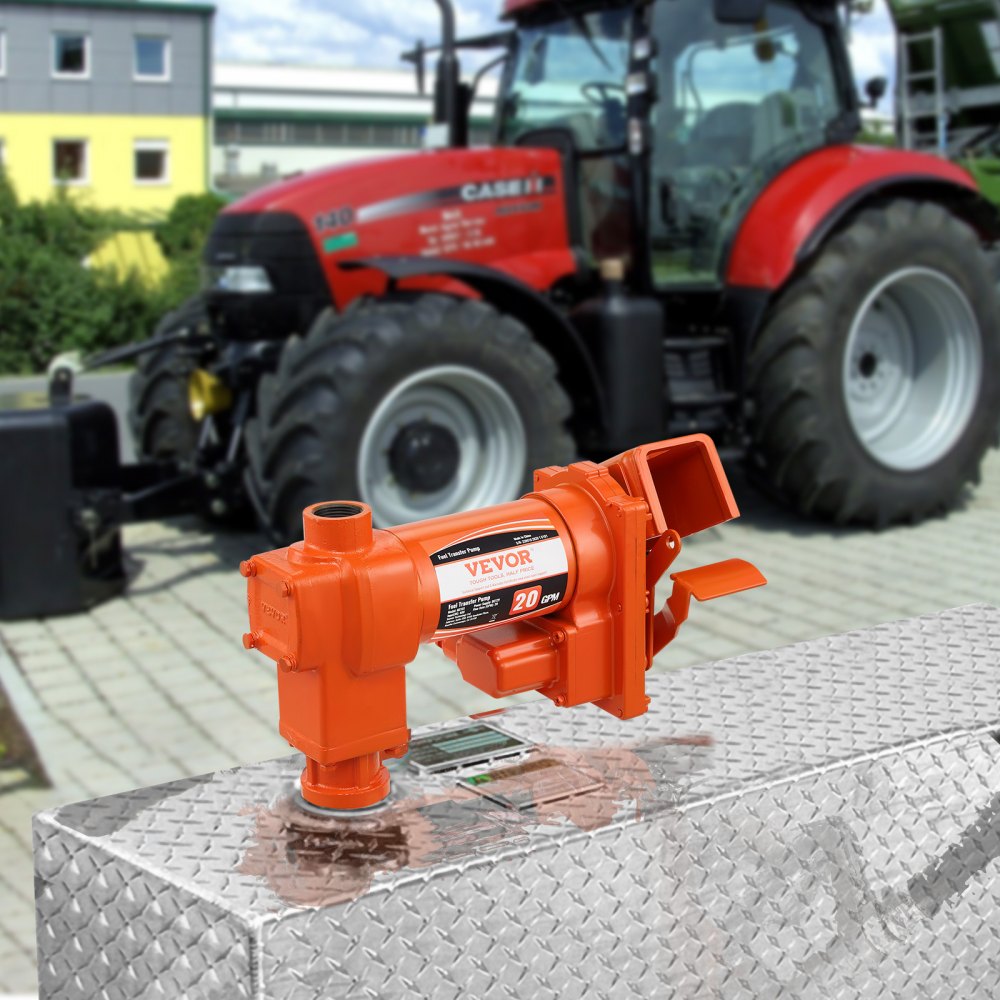 VEVOR Pompa di Trasferimento Carburante, 12 V CC 20 GPM 1/4 CV Estrazione Benzina in Ghisa con Design Scatola di Raccolta Carburante per Benzina, Diesel, Cherosene, Miscele di Etanolo Metanolo