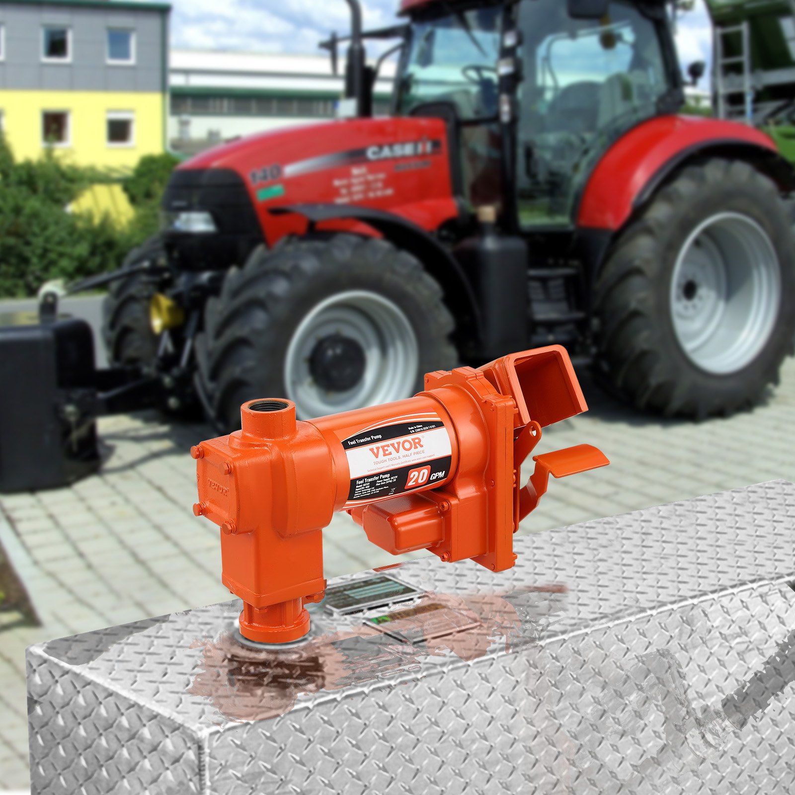 VEVOR Pompa di Trasferimento Carburante, 12 V CC 20 GPM 1/4 CV Estrazione Benzina in Ghisa con Design Scatola di Raccolta Carburante per Benzina, Diesel, Cherosene, Miscele di Etanolo Metanolo