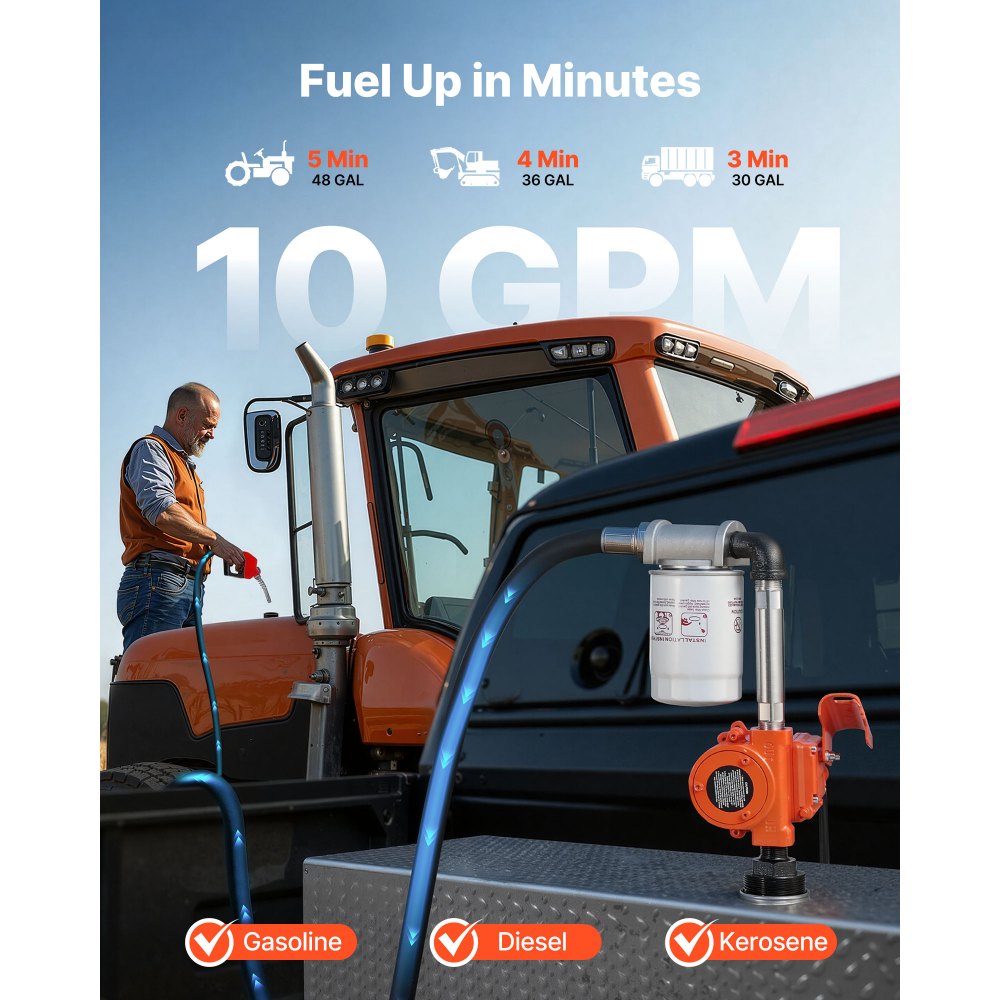 VEVOR Pompa di Trasferimento Carburante 12 V CC 10 GPM, Kit Pompa di Estrazione per Trasferimento Diesel Portatile con Ugello di Spegnimento Automatico, Tubo di Scarico, Antideflagrante
