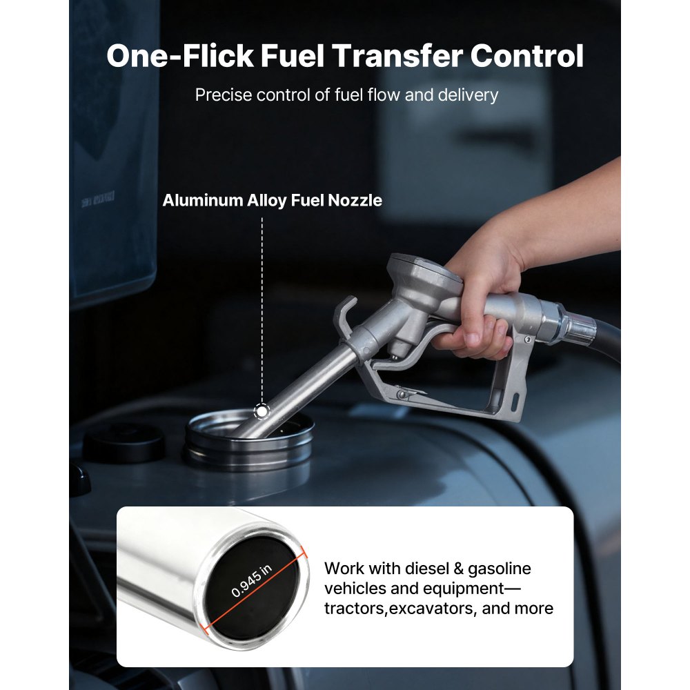 VEVOR Pompa di Trasferimento Carburante 12 V CC 15 GPM, Kit Pompa di Trasferimento Diesel in Ghisa con Ugello di Arresto Manuale, Tubo di Scarico, Protezione da Surriscaldamento, 1/3 HP