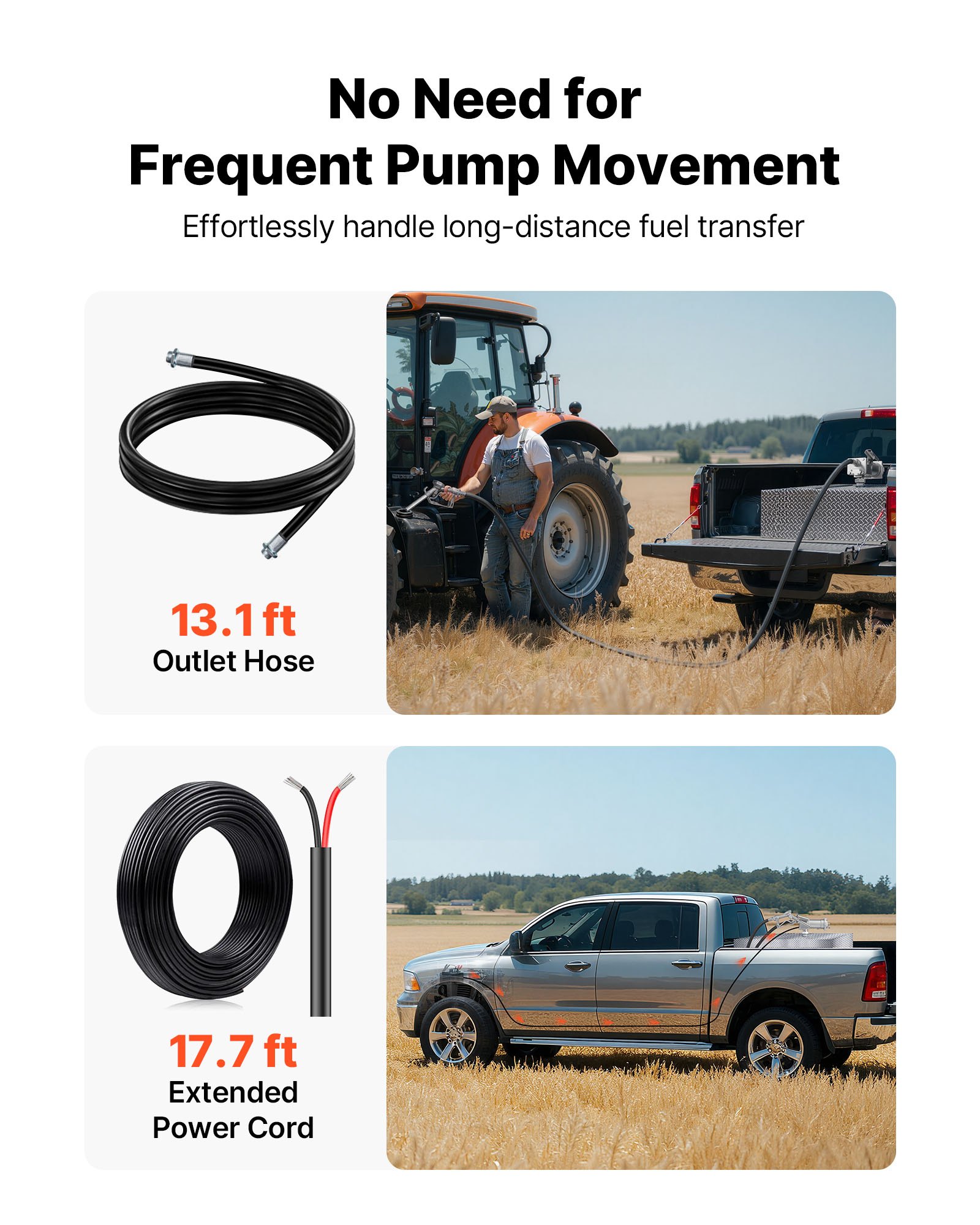 VEVOR Pompa di Trasferimento Carburante 12 V CC 15 GPM, Kit Pompa di Trasferimento Diesel in Ghisa con Ugello di Arresto Manuale, Tubo di Scarico, Protezione da Surriscaldamento, 1/3 HP