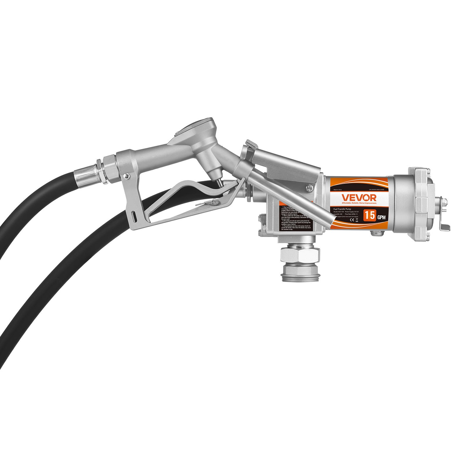 VEVOR Pompa di Trasferimento Carburante 12 V CC 15 GPM, Kit Pompa di Trasferimento Diesel in Ghisa con Ugello di Arresto Manuale, Tubo di Scarico, Protezione da Surriscaldamento, 1/3 HP