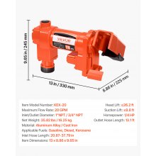 VEVOR Pompa di Trasferimento Carburante, Pompa Diesel 12 V CC 20 GPM 1/4 CV, Pompe di Estrazione con Ugello Manuale, Tubo di Scarico e Tubo di Aspirazione, per Benzina, Diesel, Cherosene