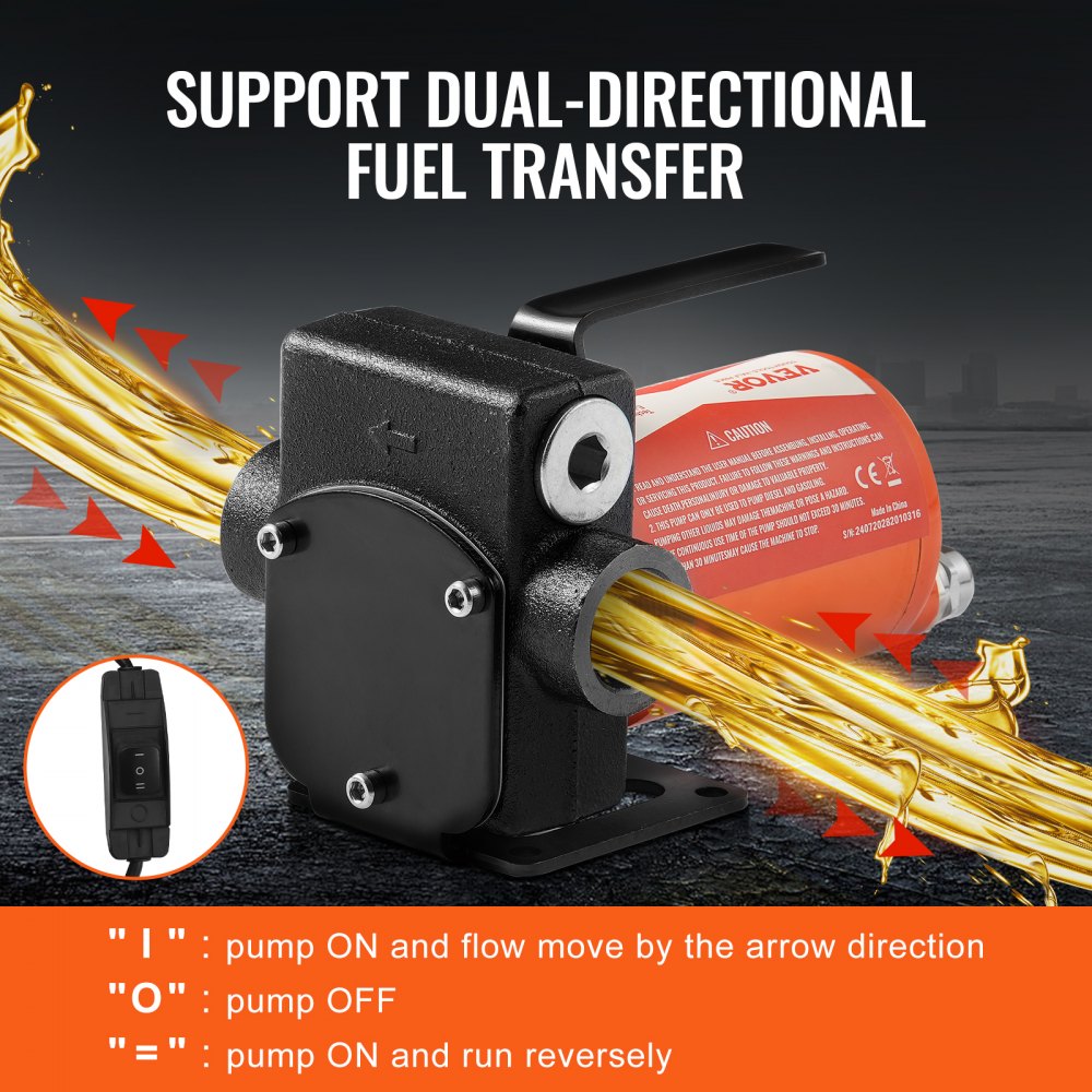 VEVOR Pompa di Trasferimento Carburante, 12 V CC 5 GPM 1/7 HP, Pompa Elettrica Portatile con Ugello Carburante, Spegnimento Automatico, Tubo Flessibile Lungo per Benzina Diesel Miscele di Metanolo