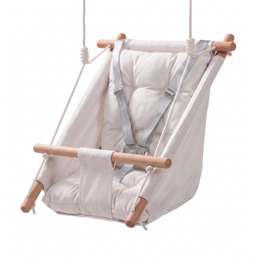 VEVOR Altalena per Neonati Portata 30 kg 3 Modalità di Utilizzo Tela Bianca, per Interni Esterni, Imbracatura a 5 Punti e Cinghie per Alberi, in Legno con Cuscino Integrato, Adatta a Bambini Piccoli