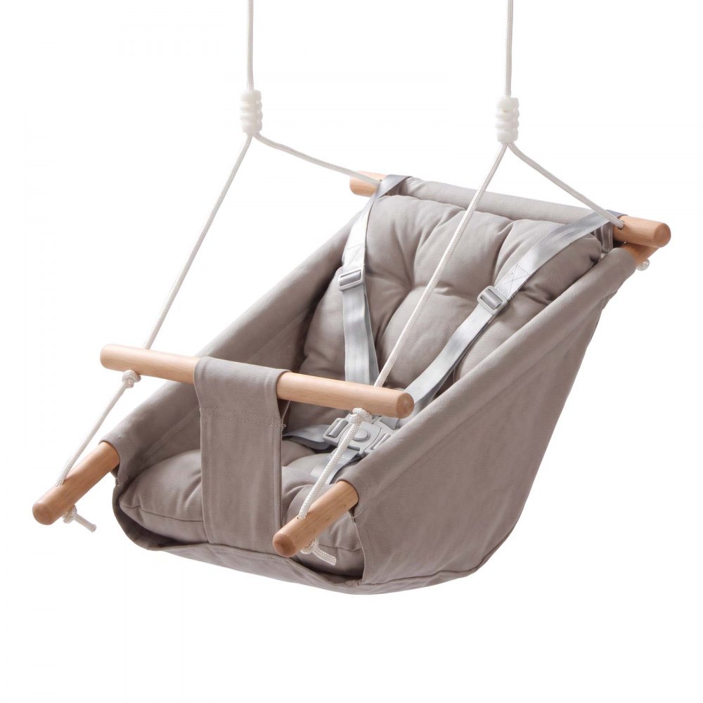 VEVOR Baby Swing 30 kg Weight Capacity 3 Modes Canvas Hammock Swing Gray, for Indoor and Outdoor, 5-Point Harness and Tree Straps, Wooden Hanging Seat with Integrated Cushion for Baby to Toddler